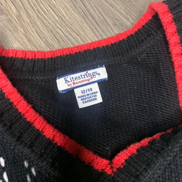 black knit polo vest with red and white plaid detailing - Picture 3 of 3